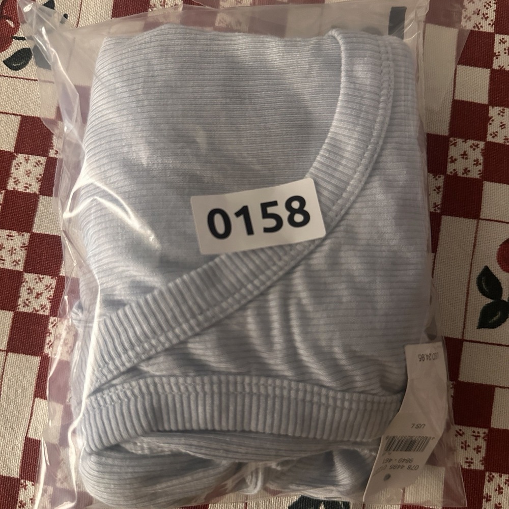 Aerie Ribbed Tank Bodysuit Light Blue Sleeveless Snap Bottom Stretch Size L - Picture 4 of 4